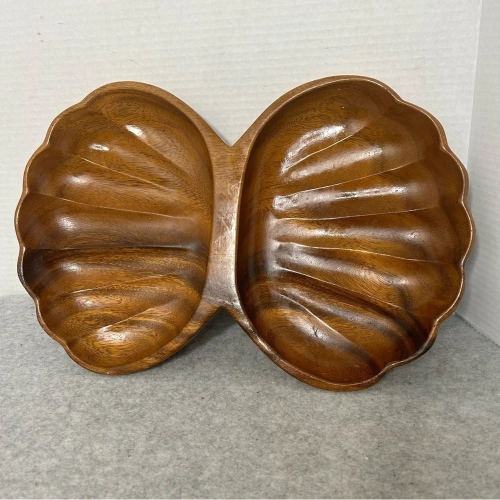Large Vintage Monkey Pod Tray Two Section Brown Philippines Unique Design